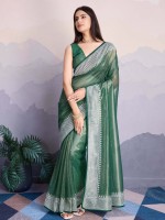 Slate Green Gold Infused Twill Net Saree